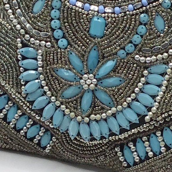 Elegant Silver and Blue Beaded Clutch by Atmosphere - Picture 9 of 10